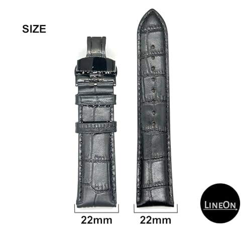 Image of Lineon 22mm Half Padded Premium Leather Mens Watch Strap with ButterFly Lock For Branded Watches Tool and Pins Include