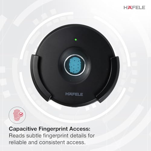 Image of Hafele Kabi Flow Digital Furniture Lock | Smart Control | Capacitive Fingerprint Access | Drawers and Cabinets | Compact | Black Matt | Colour Status Indicator