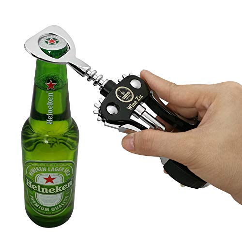 Wine Ziz Large Black Wing Corkscrew Bottle Opener with Foil Cutter Sturdy Metal Cork Screw Built-In Beer Cap Opener Accessories | Best Housewarming Kitchen Gift for Women and Men