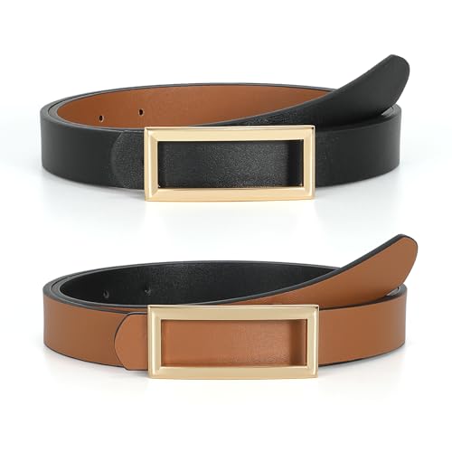 SUOSDEY Women Reversible Leather Belts for Jeans Pants Dresses Ladies Fashion Belts with Gold Buckle, 0.9