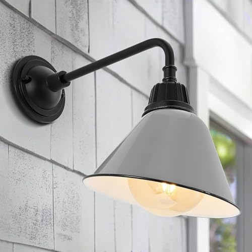 Image of JONATHAN Y Croydon 1-Light Gooseneck Barn Sconce 9.63 inch, Gray
