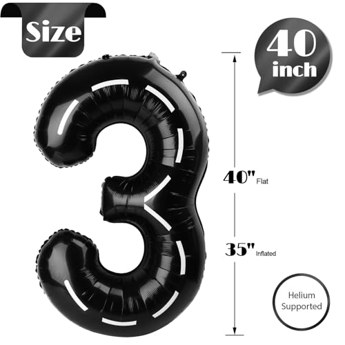 Image of Race Car 3 Balloon, Number Balloons 40 Inch, 3rd Black Birthday Decorations, Racing Birthday Decorations, Number 3 Balloon
