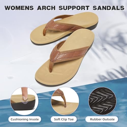 Image of MEGNYA Womens Orthotic Flip Flops, Plantar Fasciitis Sandals for Flat Feet with Arch Support Thong Style Flip Flops, Comfortable Walking Sandals for Beach, Vacation