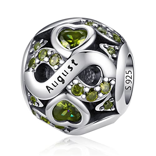 LNQOBU Geburtsstein-Anhänger für Europäische Armbänder Halskette,925 Sterling silber Openwork Perlen Liebesherz Anhänger Geburtstagsgeschenke für Frauen