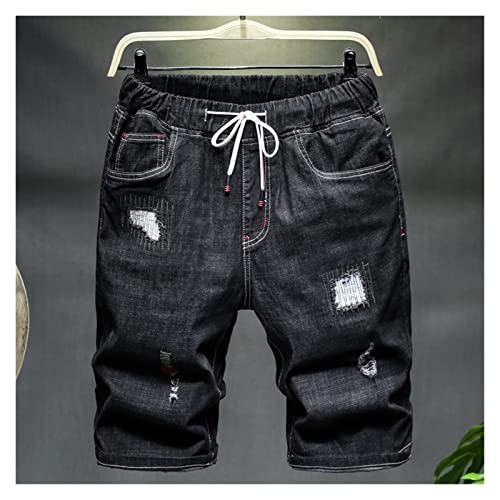 Geltdn Men's Ripped Loose Denim Shorts Summer Black Blue Drawstring Short Jeans Male Clothes (Color : B, Size : 9Xl) #TOP21