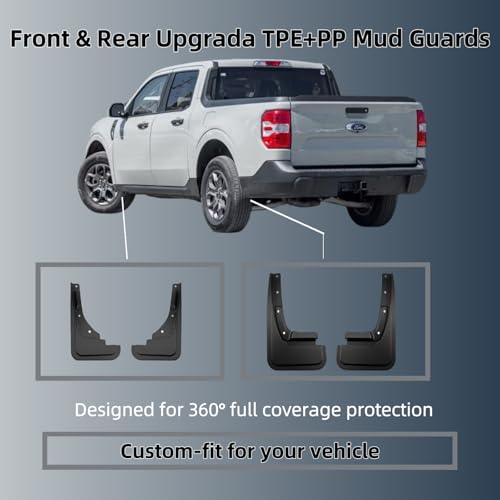Image of No Drill Mud Flaps Splash Guards Compatible with 2022-2025 Ford Maverick,OEM Style Textured Black Custom Fit All Weather Exterior Accessories(4PCS)