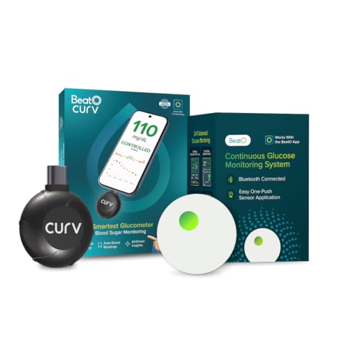 BeatO Combo: CURV Glucometer + BeatO CGM | Auto-Saves Readings | ...