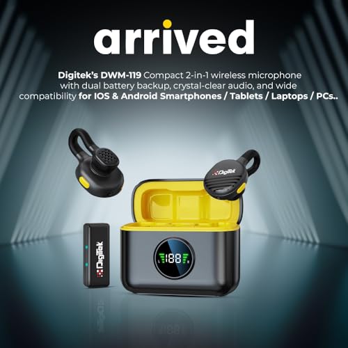 Image of Digitek DWM 119 2-in-1 Wireless Microphone, Mic with 30m Range, 6Hr Battery, Noise Cancellation & Power Indicator, for iPhone & Android Smartphones, Ideal for Vlogging Live Streaming & Interviews