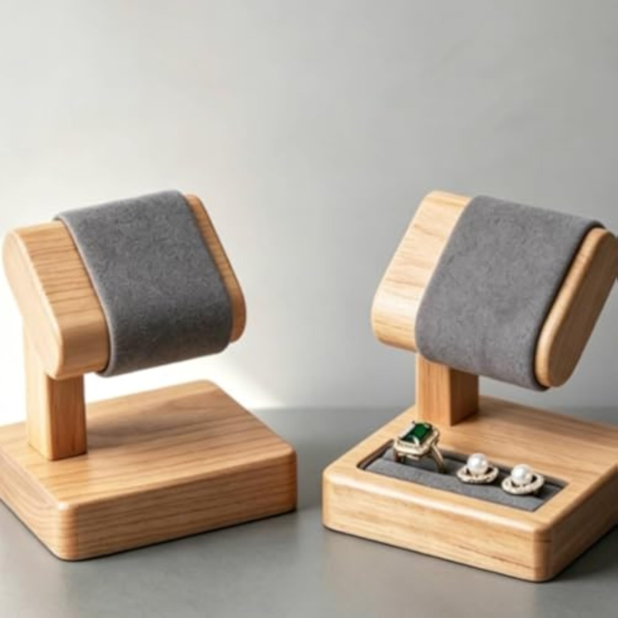 Rectangular Base Wooden Watch Display Stand
