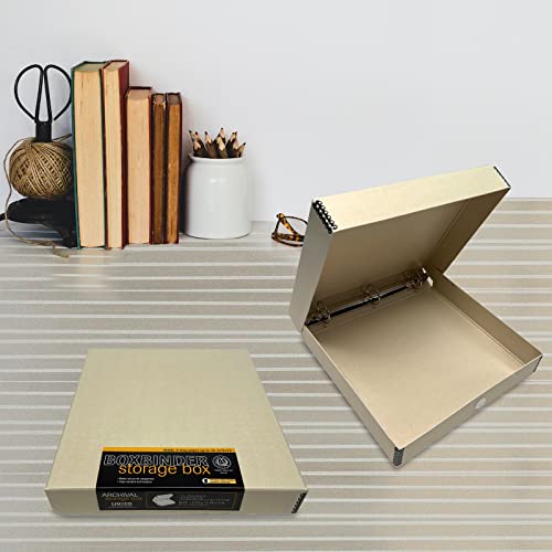 Lineco, Archival Tan 3-Ring Binder Preservation Album Box 12.75 X 11.75 X 2 Inch. Unique Design To Store, Protect, Organize Photos, Art, Photography, Crafts Acid Free & Lignin Free #TOP7