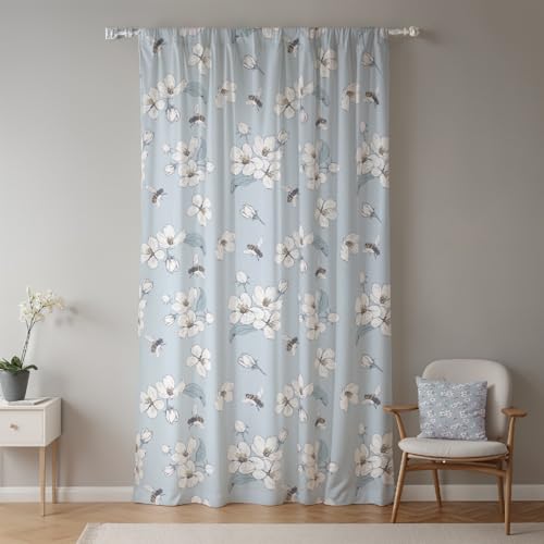 ggaimwf Flores de Cortina Flor Floral de la Naturaleza Estampado botánico rústico de Abeja Tratamiento de Ventana Azul Cortinas con Bolsillo para Varilla para Dormitorio jardín 135x175cm 1 Panel