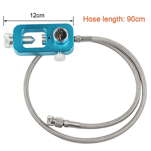 Hpdmc 4500Psi Yolk Fill Station For Hpa Tanks - High Pressure Gauge - Aluminum Alloy Refill Adapter - 36In Teflon Hose - Din Valve For Pcp Paintball Tank Charging System (Blue) #TOP2