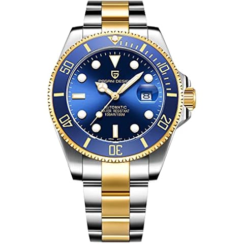 Pagani Design New Men Mechanical Wristwatch Luxury Ceramic Bezel Automatic Watch Sapphire Glass Watch for Men Relogio Masculino… (Gold Blue) Cover