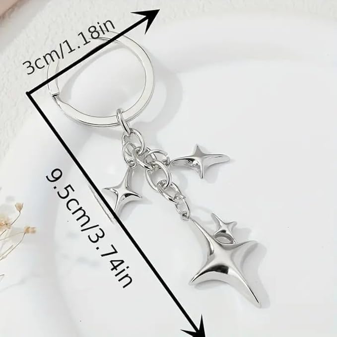 Silver Cute Star Moon KeychainStainless Steel Key Ring Purse Handbag Backpack Bag Charms Car Holder Convenient to Carry Decoration Small in Size,Keyrings, Keychains and Charms Accessories - Image 4