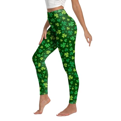 Women's St. Patrick's Day Shamrock Leggings, Athletic Yoga Pants Clover Pattern Print Tights (US, Alpha, X-Large, Regular, Regular, Clover Green)