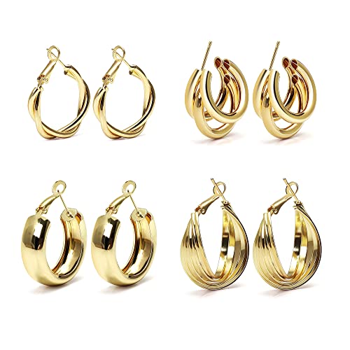 Boucles d'oreilles créoles en or épaisses pour femmes boucles d'oreilles en plaqué or épais cadeau d'anniversaire pour bijoux de filles Cover