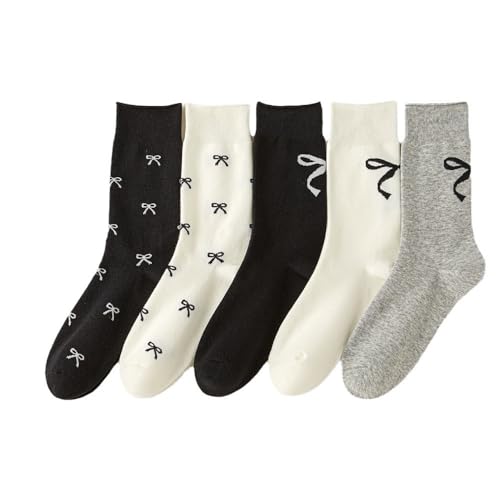 Image of Kelabia 6 Pair Cute Cotton Socks Kawaii Bear Ankle Preppy Ruffle Socks for Women Japanese Fall Vintage Crew Socks