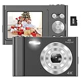 KSHAK Digital Camera, 4K UHD Camera for Kids with 32GB Card, 48MP Compact Point and Shoot Camera 16X Zoom Anti Shake, Portable Cameras, Small Vlogging Camera Gifts for Teens Kids Boys Girls (Black)