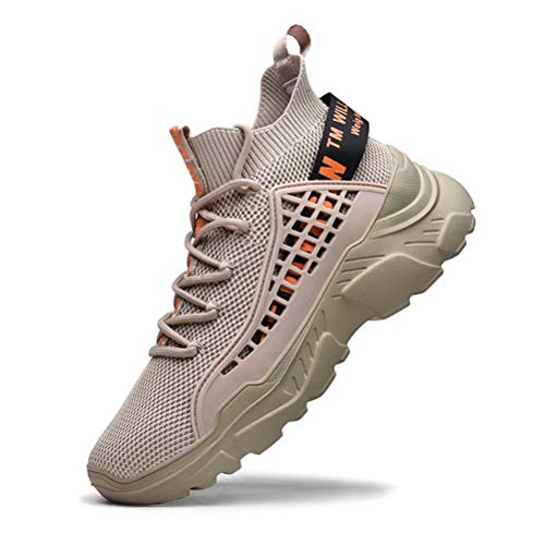 FUSHITON Chaussure Homme Sneakers Baskets Montante Mode Chaussures de Course Marche Respirante Décontractées Baskets Homme, Beige, 39 EU