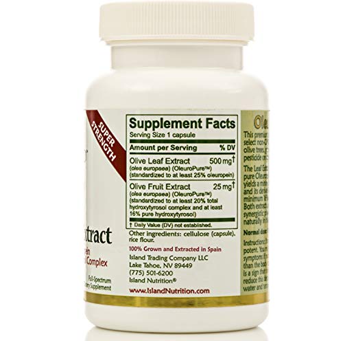 Island Nutrition, Olive Leaf Extract Capsules – 25% Oleuropein (40% Total Polyphenols), Plus 20% Hydroxytyrosol Complex – 100% Grown & Extracted In Spain (90 Caps), Real European Olive Leaf Extract #TOP2