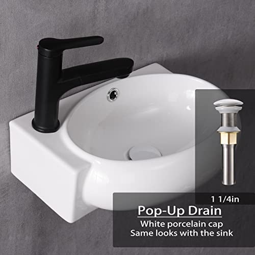 Pakroman Wall Mount Vessel Sink Oval Bathroom Vessel Sink Modern Bathroom Sink 16"X11" Porcelain Ceramic Corner Sink White Vessel Sink Vanity With Overflow And Pop Up Drain, Soap Dish - Left Hand #TOP5