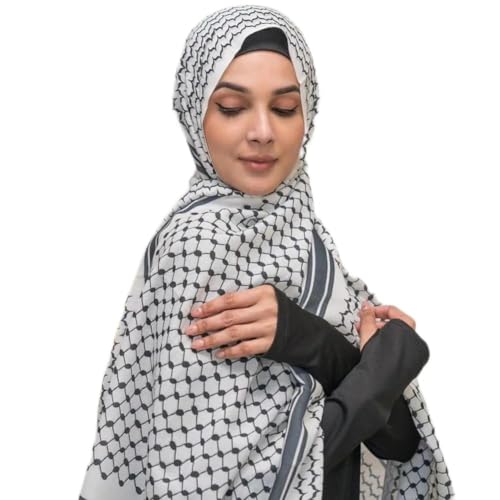 Palestine Scarf Arab Keffiyeh,Muslim Women's Chiffon Hijab Shawl Printed,Keffiyeh Arab Unisex Scarves 28 * 71inches (Grey, onesize)