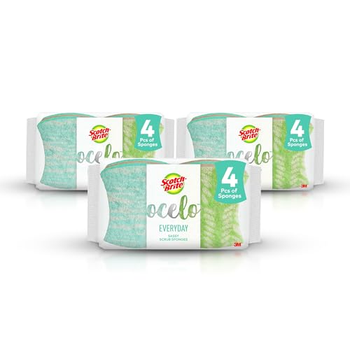 Scotch-Brite ocelo Non-Scratch Scrub Sponges Assorted Designs Scratch-Free for Nonstick Cookware & Dishes Kitchen & Bathroom Use Reusable Multi-Surface Cleaning Sponges (12 Count (Pack of 3))