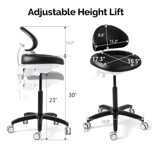 Image of JMU Dental Chair with Back Rest for Medical Clinic Lab, Black | Adjustable Height Dentist Chair, 350lbs Load Capacity, Microfiber Leather