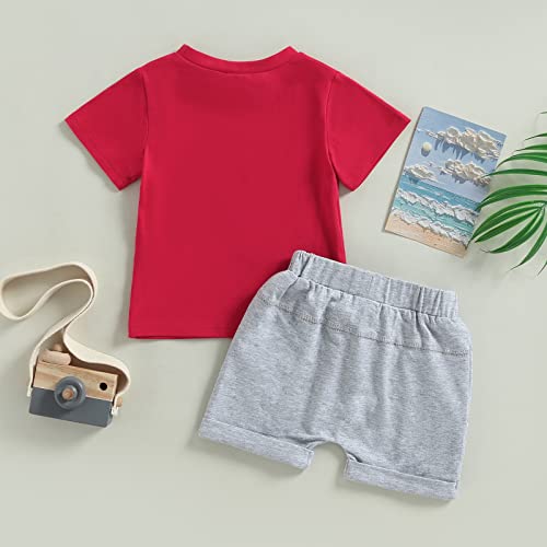 Duanyozu Baby Boy 4Th Of July Outfit Usa Letter Print Short Sleeve Tshirt Top Casual Shorts Set Patriotic Summer Clothes (Usa Flag-Red,2-3T) #TOP5