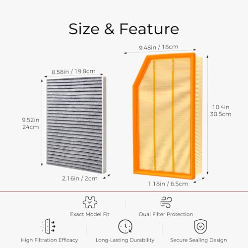 Image of CF12450 Engine & Cabin Air Filter Kit Compatible with Jeep Gladiator 2020-2024 Wrangler JL 2018-2024 2.0L 3.6L Gas Maintenance Set Replace CF12450 CA12373
