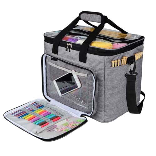 Bolsa Labores, Honshin Bolsa para Accesorios de Costura Portátil para Crochet Guardar Lanas y Agujas Proyectos(Gris)