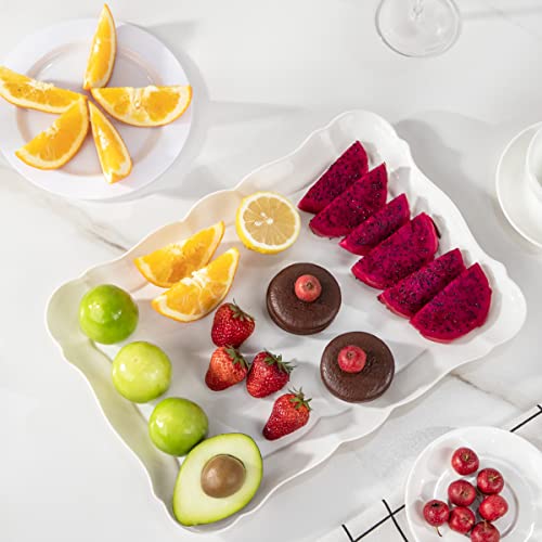 Mirthmood 12 Pack White Plastic Serving Trays, 15" X 10" Heavy Duty Rectangle Serving Platters, Reusable Plastic Platters And Durable White Food Trays For Party, Wedding And Buffet #TOP3