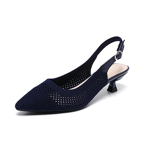 Image of youngshow Women's Slingback Kitten Heels for Work | Knit, Low Heels, Elastic Back Strap, Slip on, Pumps for Office, Wedding, Party