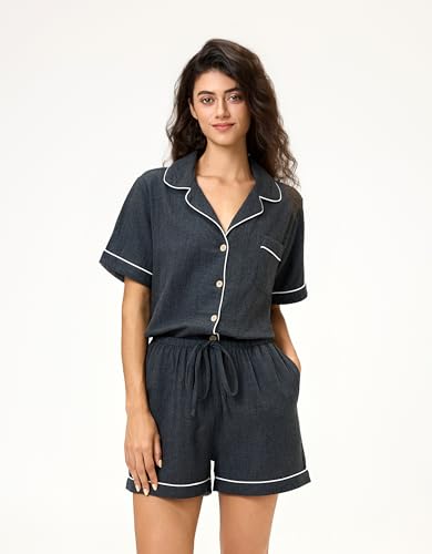 Image of BESTOUCH Womens Pajama Sets: 100% Cotton Muslin Linen Feel