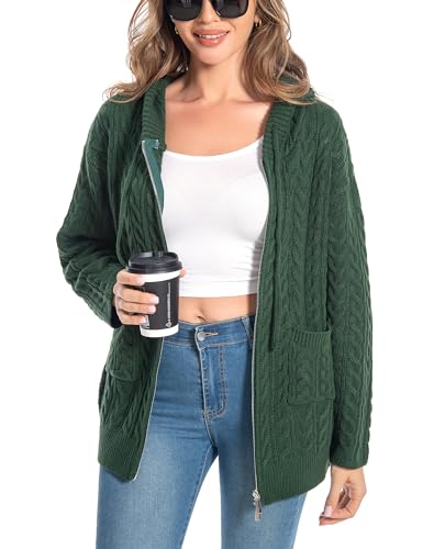 Shineflow Women Hooded Cardigan Oversized Slouchy Zipper Cable Knit Cardigan Coat Solid Color Sweater Casual Knit Knitwear2