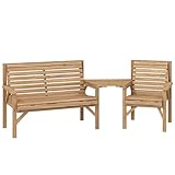 Outsunny Gartenstühle 3er-Set, Balkonmöbel Set mit Sonnenschirmloch, Gartenstuhl, Bank, abnehmbarem Tisch, Terrassenstühle Sitzgruppe für Balkon,...