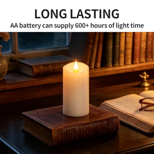 Image of Flameless LED Candles 3 inchx6 inch Set of 1, Battery Operated with Remote & Timer, 600-Hour on 2 AA Batteries, Flickering Realistic Flame, White for Indoor /Outdoor
