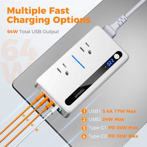 image for 220V to 110V Voltage Converter, TESSAN Universal Travel Adapter with 4