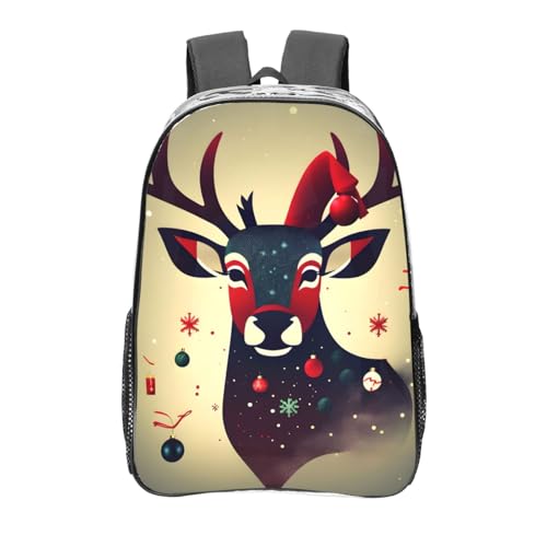 Christmas Deer Picture Print Work Travel Stadium Events Transparent Backpack PVC Clear Bag Large Side Pockets