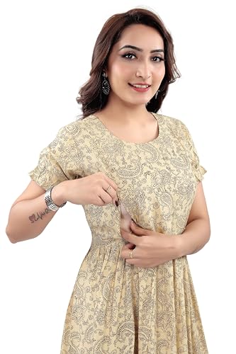 Image of B2F Women's Flared Anarkali Maternity Dress, Feeding Kurti with Concealed Zip for Pre & Post Pregnancy