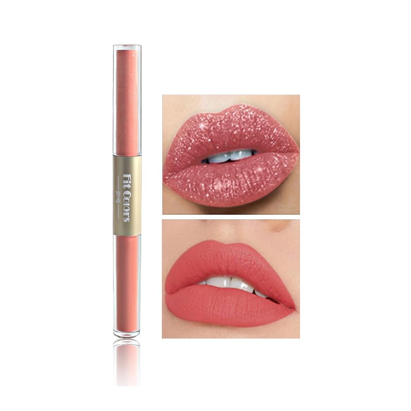 AKARYWaterproof Matte & Shimmer Liquid Lipstick, Dual-ended Highly Pigmented Long Lasting Lip Gloss Lip Tint Stain with Smudge-proof Matte & Shimmer Finish, Hot Sexy Colors Lip Paint Lipstick, 02