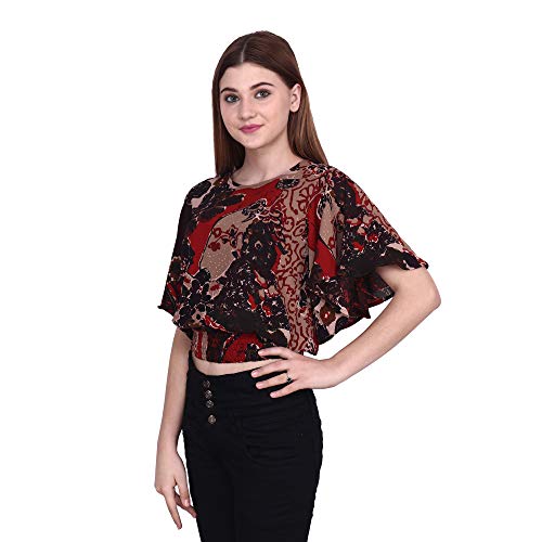 Image of POPWINGS Casual Batwings Sleeves Round Neck Floral Print Regular Multicolor Top for Women