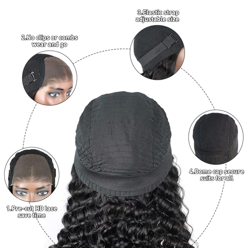 Image of Wear and Go Glueless Wig Deep Wave, Glueless Wigs Human Hair Pre Plucked Pre Cut, 6x4 SKINLIKE Real HD Lace Wig Ready to Wear, 200% Density Lace Front Closure Wigs for Women 26 inch