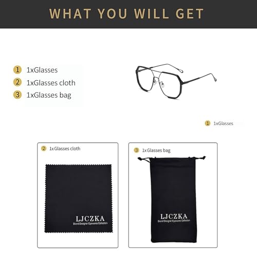 Image of LJCZKA Pilot Blue Light Blocking Glasses Women Men 70s Square Metal Frame Oversized Double Bridge Computer Gaming Eyeglasses