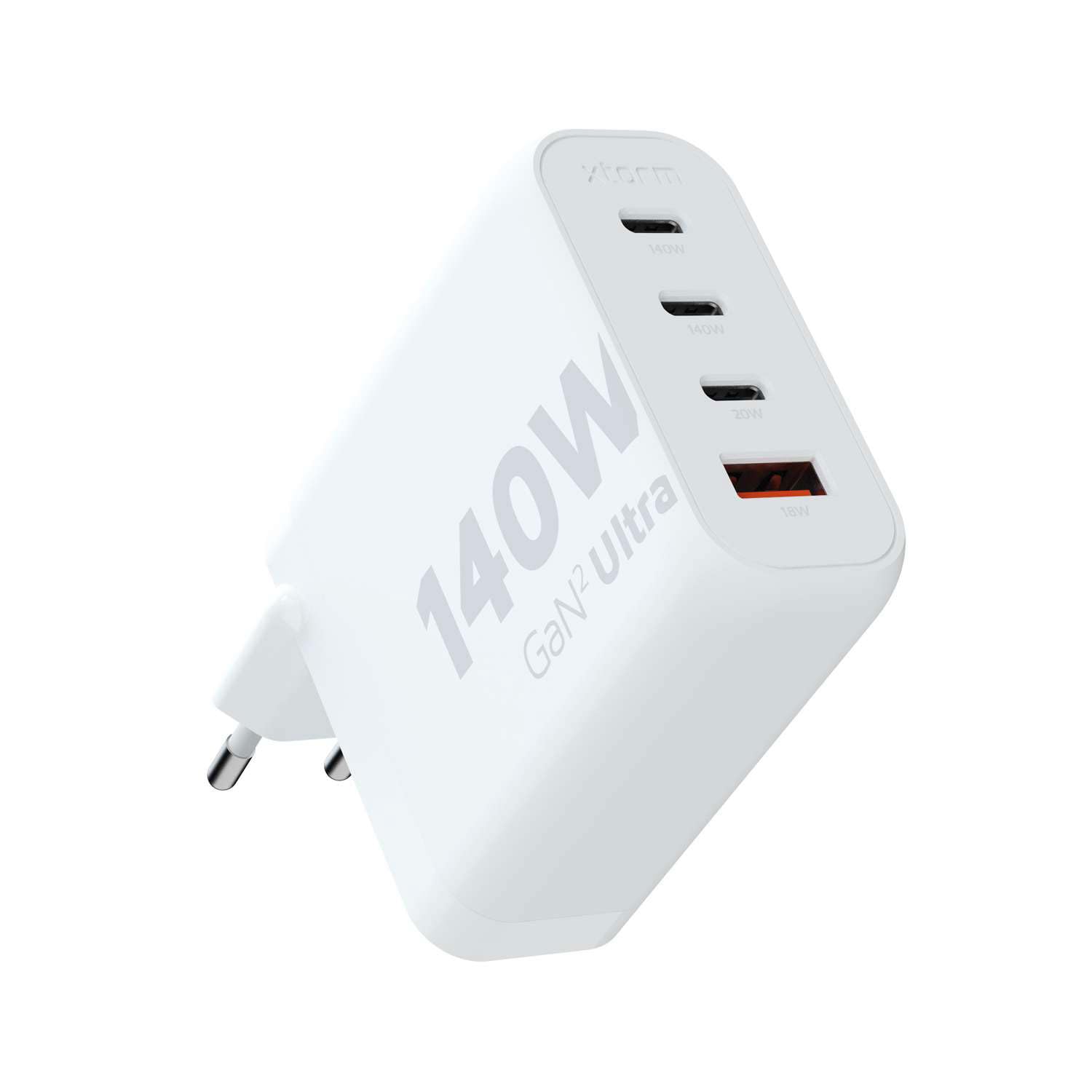 Xtorm GaN2-Ultra, 140W, 4 Puertos, tecnología GAN, Power Delivery & Quick Charge, Cargador multipuerto, ABS Reciclado, Compatible con Smartphone, Tablet y Ordenador portátil - Blanco
