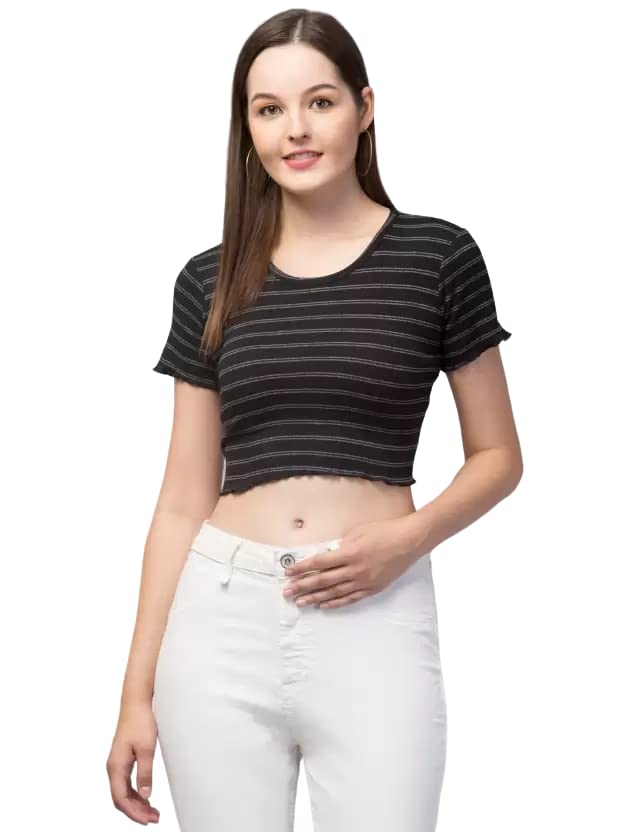 Topster Casual Solid Women Red Small Crop Tops Striped Sleeve Pur Cotton