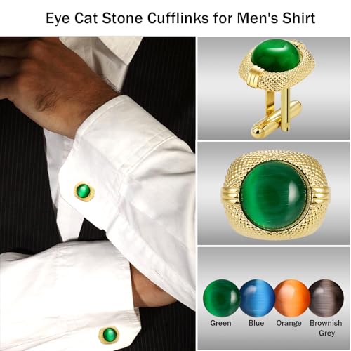 Gemelos para hombre con gema ojo de gato verde miniatura 2