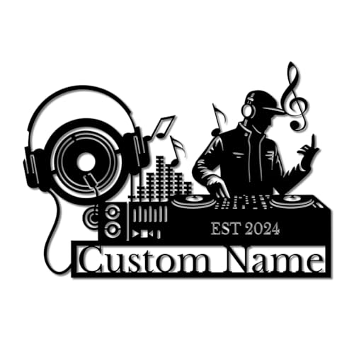Personalized DJ Metal Wall Art - Custom Turntable Name Sign