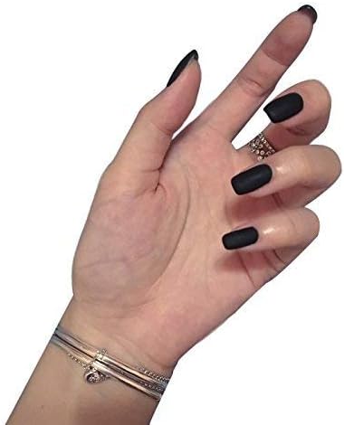24 Pcs Black False Nails Press On Short Fake Nails with Glue Design Salon Home Matte False Nail Art Tips Black Stick on Nails for Women Girls Party Office Decals