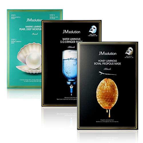 JM Solution Value Pack 3 Boxes of Facial Sheets Mask- Marine Luminous Pearl, Luminous S.O.S Ringer. Honey Luminous Royal Propolis 10 Sheet mask per Box